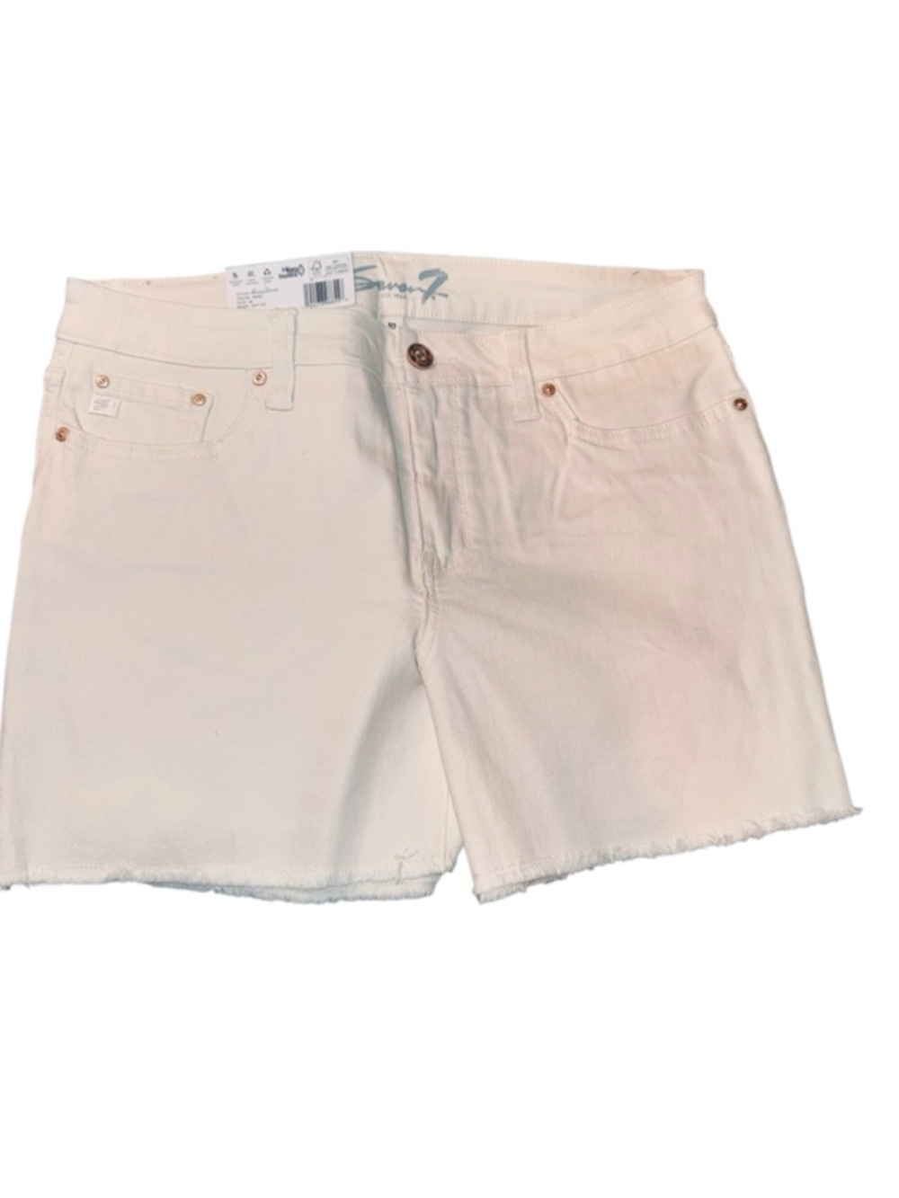 Women's Seven 7 Cream Jean Shorts Standard Size 10 with Rose Gold Hardware e9